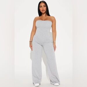Light gray Cotton corset strapless jumpsuit